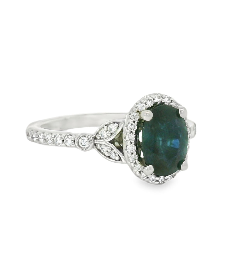 Affordable Gems (NY) Blue Sapphire and Diamond Halo Ring, view 2
