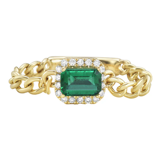 DSL Pearl Emerald and Diamond Chain Ring