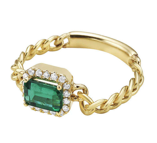 DSL Pearl Emerald and Diamond Chain Ring, view 2
