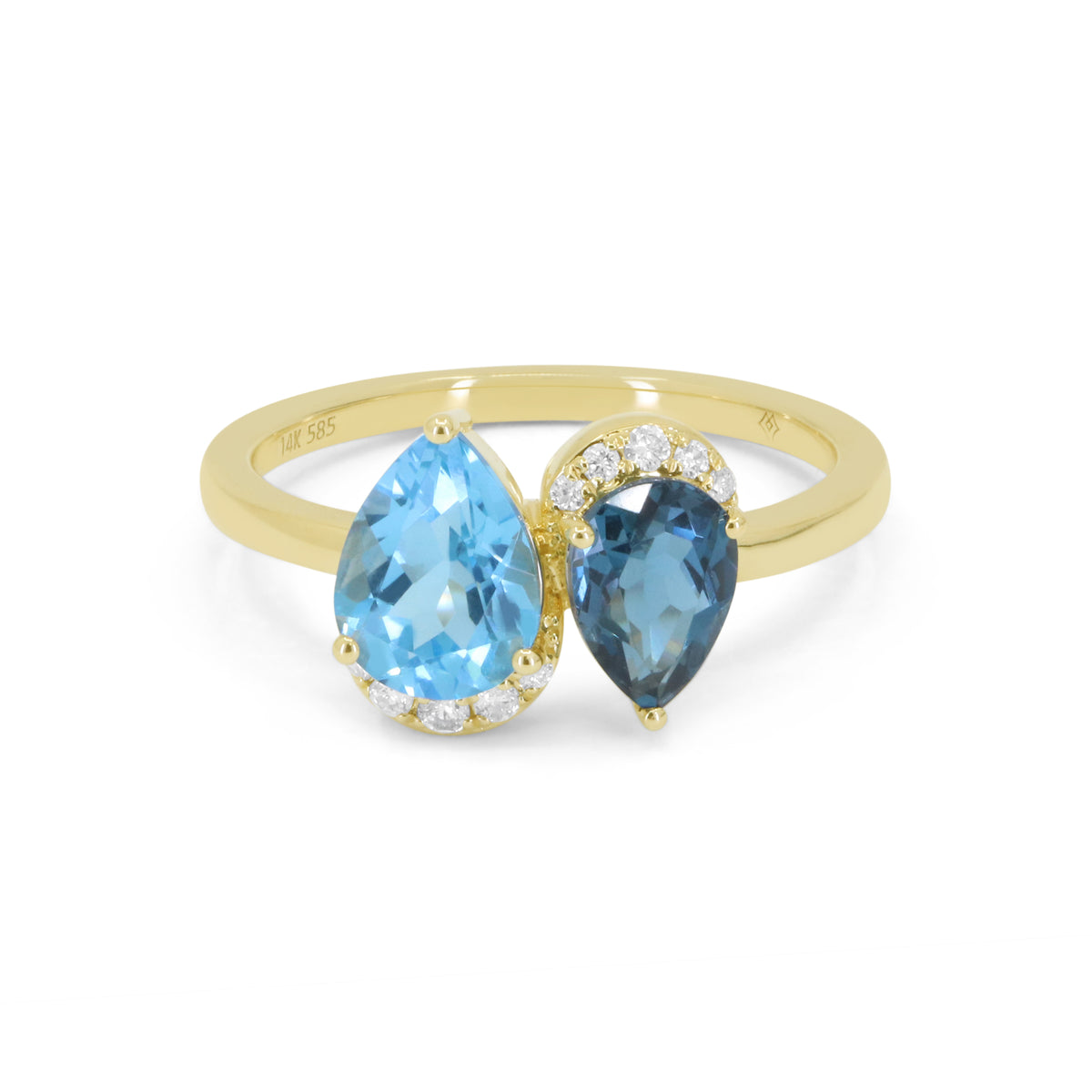 Madison L Designs Swiss Blue Topaz, London Blue Topaz and Diamond Two Stone Ring