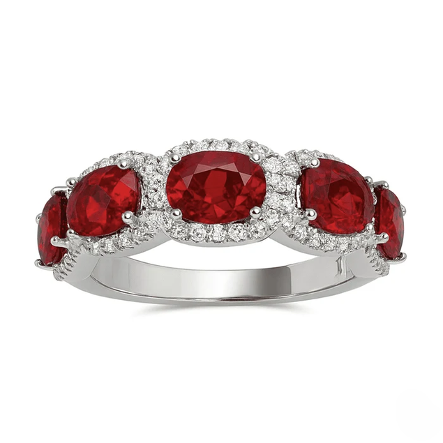 Ruby and Diamond Five Stone Halo Band