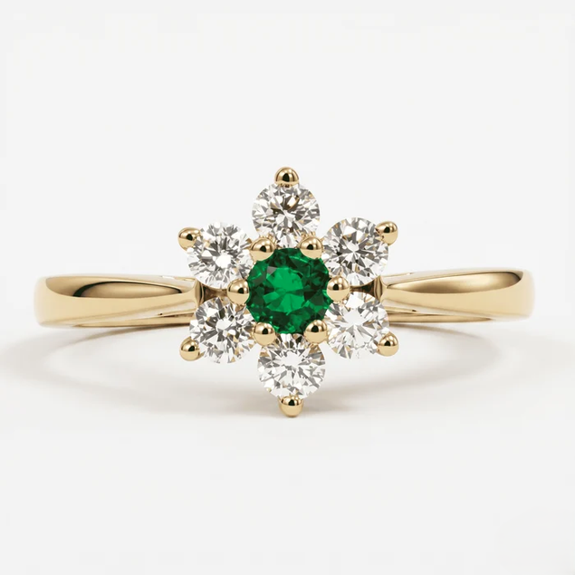 Emerald and Diamond Floral Ring