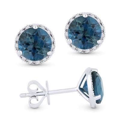 Madison L Designs London Blue Topaz Stud Halo Earrings