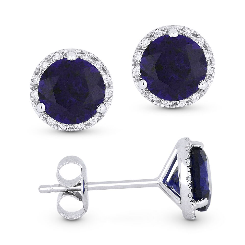 Madison L Designs Created Blue Sapphire Stud Halo Earring