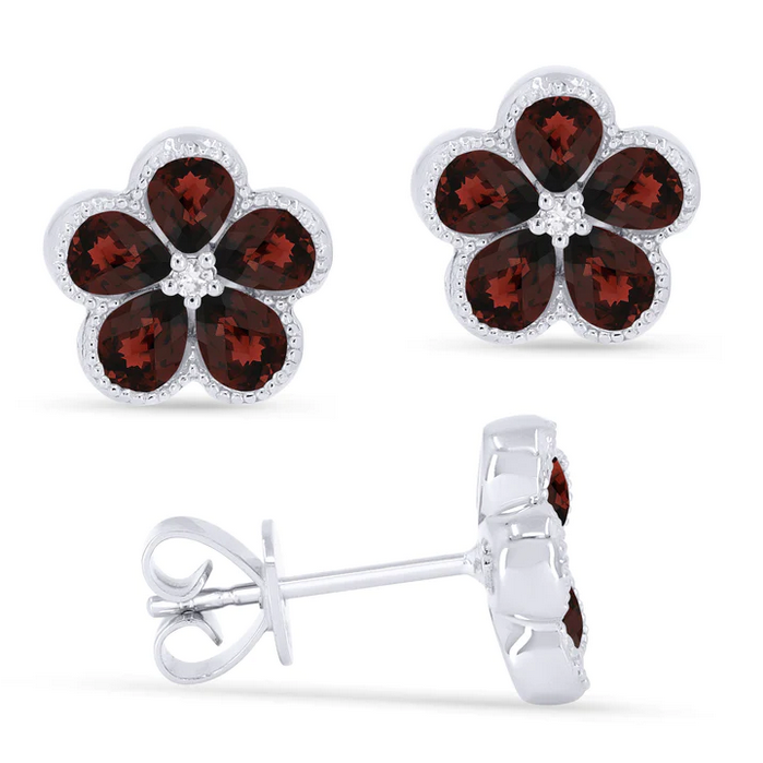 Madison L Designs Garnet Flower Stud Earrings