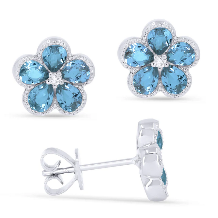 Madison L Designs Swiss Blue Topaz Flower Stud Earrings