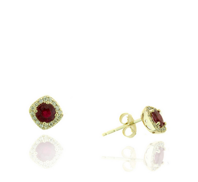 Ryan Gems Ruby and Diamond Cushion Halo Stud Earrings