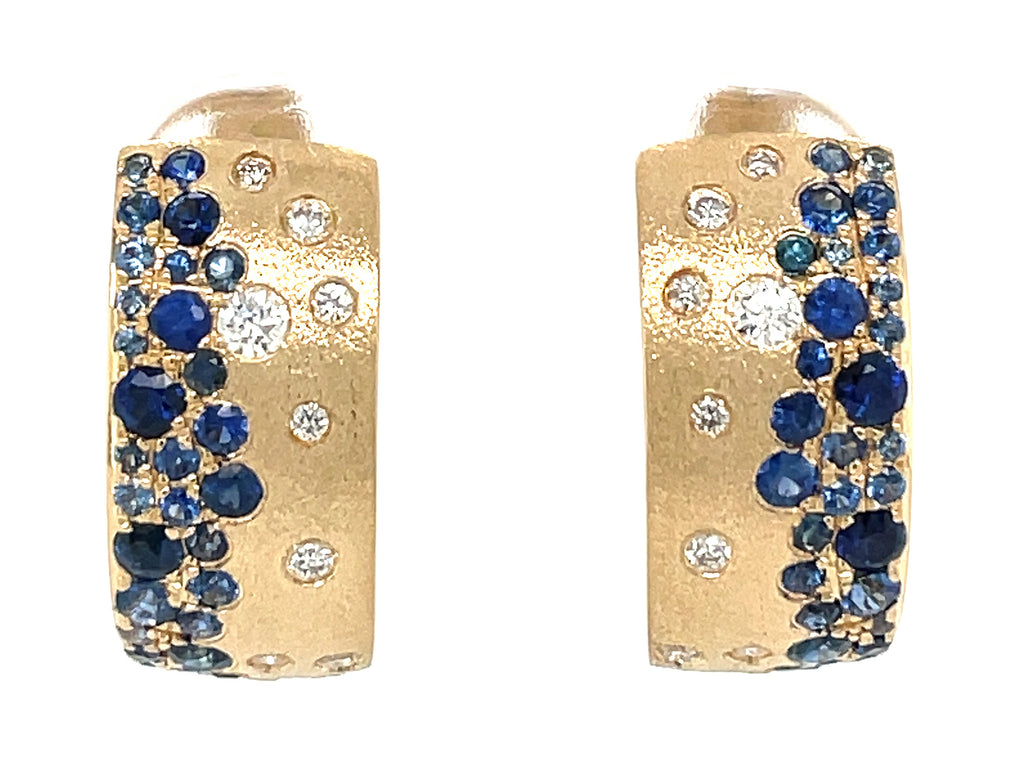 Dilamani Blue Sapphire and Diamond Confetti Hoop Earrings, view 2