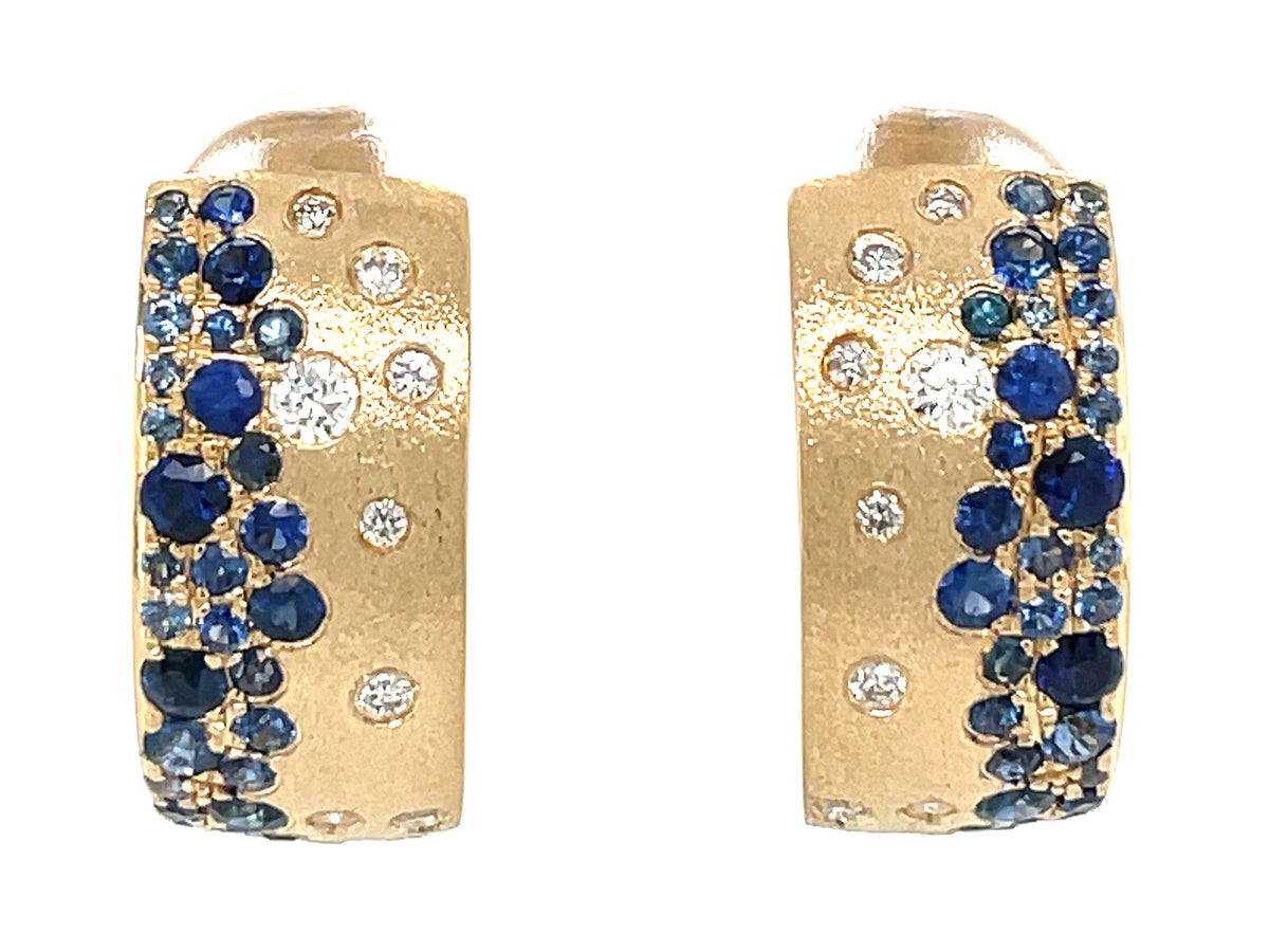 Dilamani Blue Sapphire and Diamond Confetti Hoop Earrings, view 2