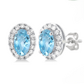 Oval Shape Aquamarine & Halo Diamond Earrings