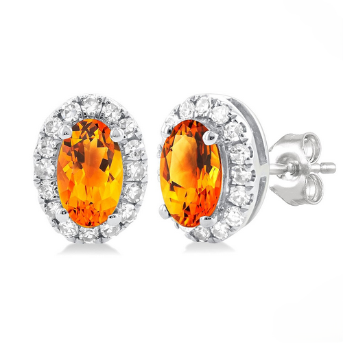 Oval Shape Citrine & Halo Diamond Earrings