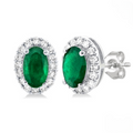 Oval Shape Emerald & Halo Diamond Earrings