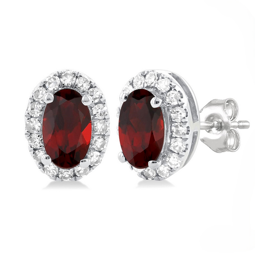 Ashi Diamond Oval Shape Garnet & Halo Diamond Earrings
