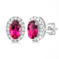 Oval Shape Pink Tourmaline & Halo Diamond Earrings