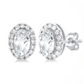 Ashi Diamond Oval Shape White Topaz & Halo Diamond Earrings