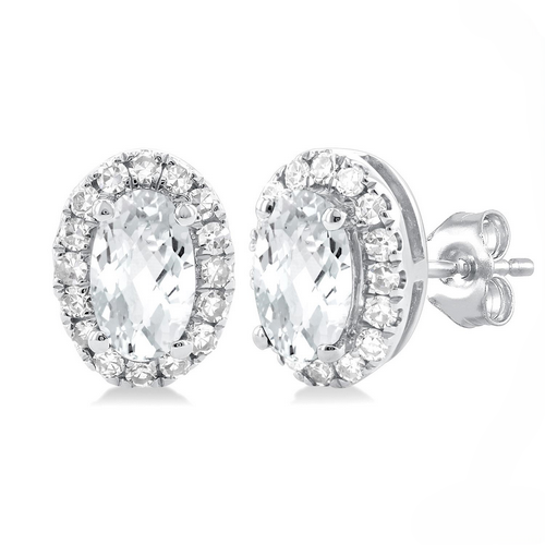 Ashi Diamond Oval Shape White Topaz & Halo Diamond Earrings