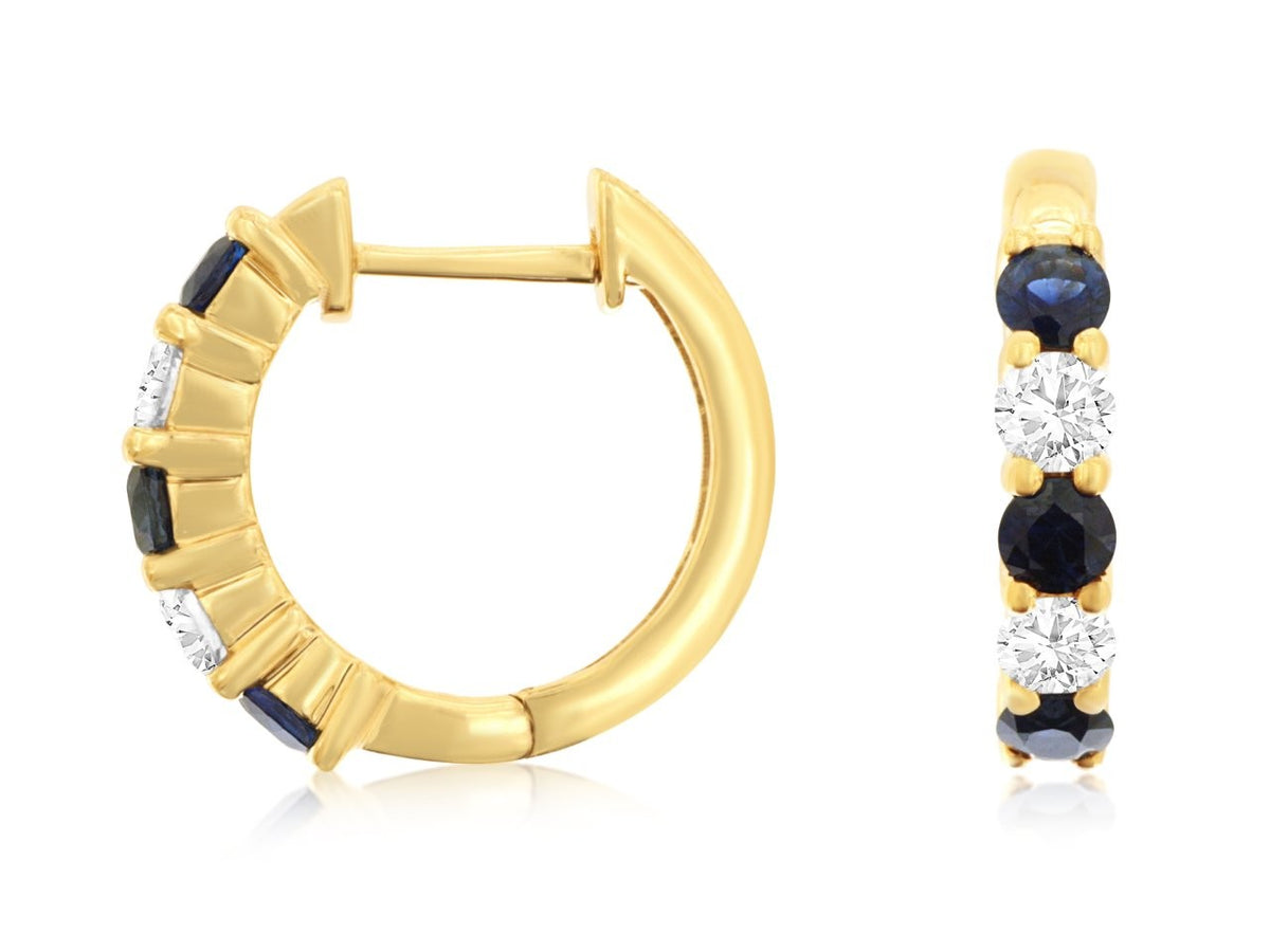 Royal Jewelry Manufacturing Blue Sapphire and Diamond Hoops