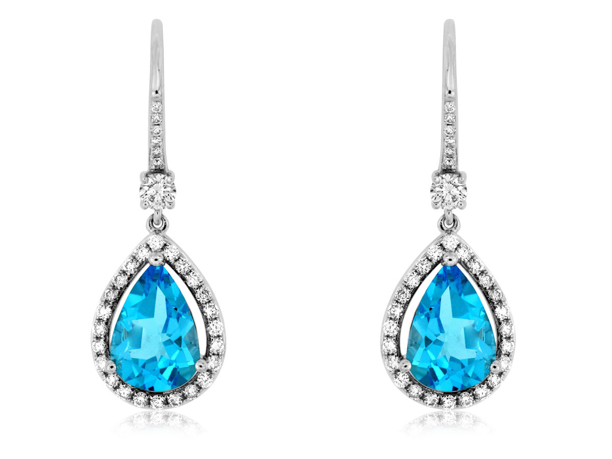 Royal Jewelry Manufacturing Blue Topaz and Diamond Drop Earrings