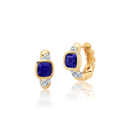 Chatham Created Gems & Diamonds Lab Grown Blue Sapphire and Diamond Huggies