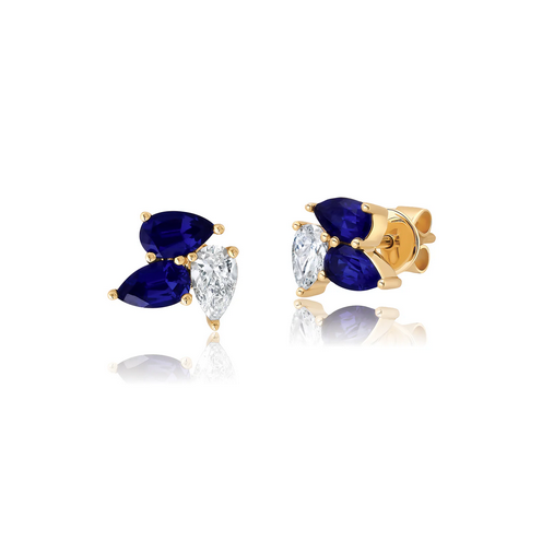 Chatham Created Gems & Diamonds Lab Grown Blue Sapphire and Diamond Stud Earrings