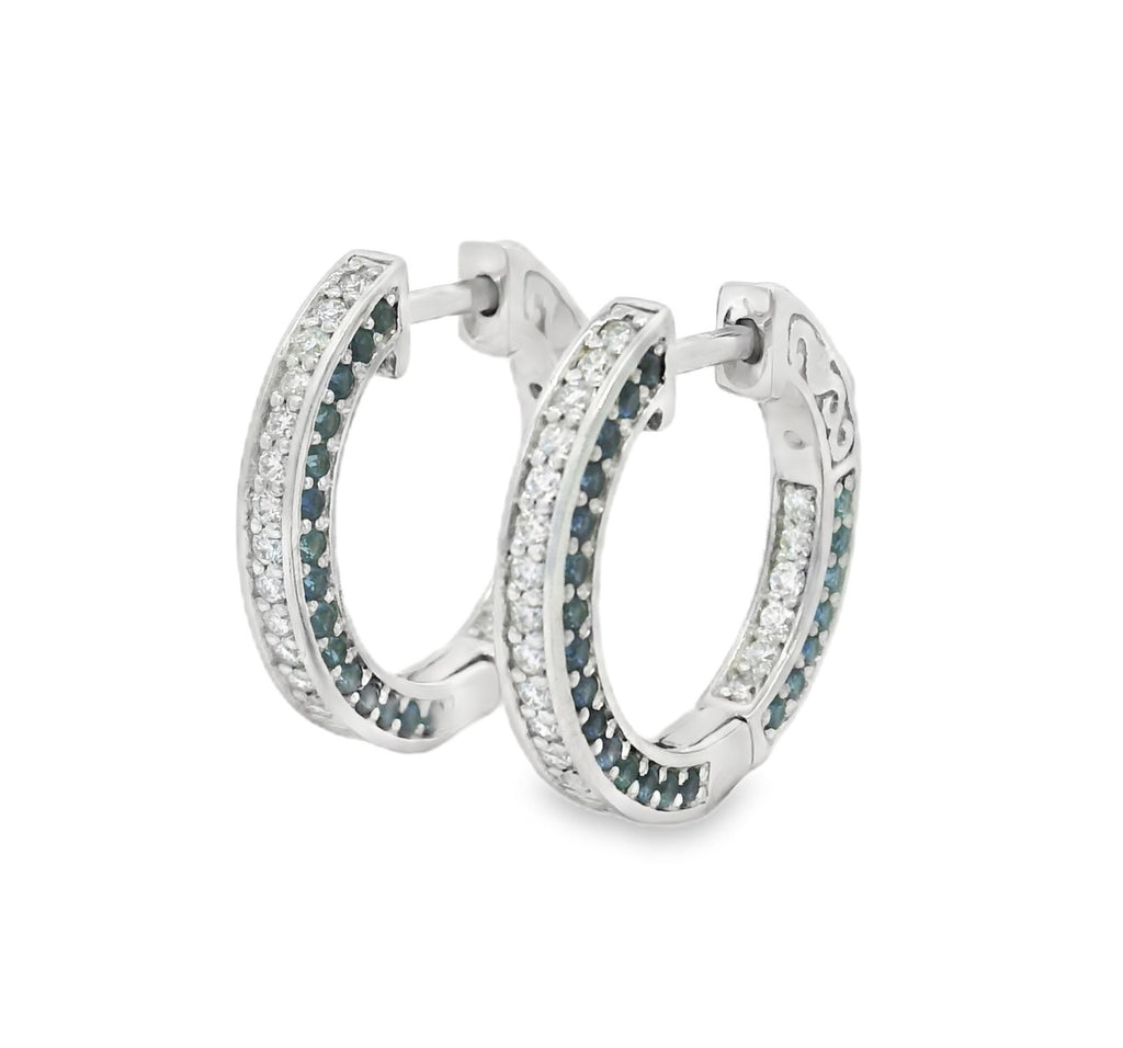 Gemma Couture Three Sided Blue Sapphire and Diamond Hoops, view 2