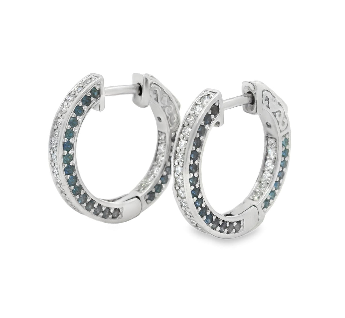 Gemma Couture Three Sided Blue Sapphire and Diamond Hoops, view 3