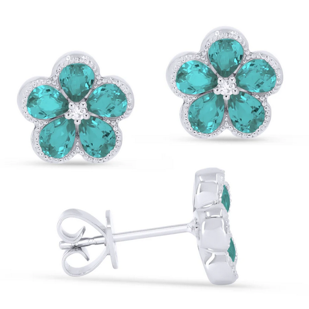 Madison L Designs Created Tourmaline Paraiba Flower Stud Earrings