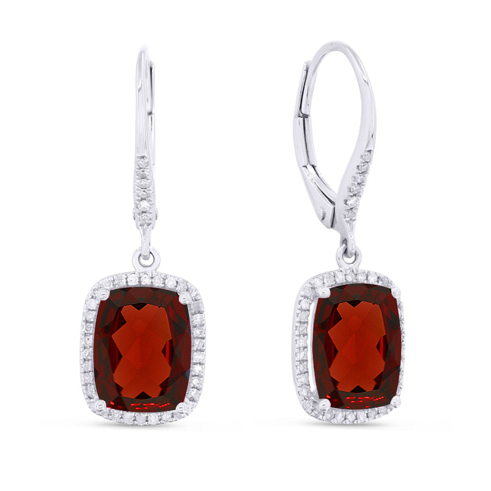 Madison L Designs Garnet and Diamond Halo Drop Earrings