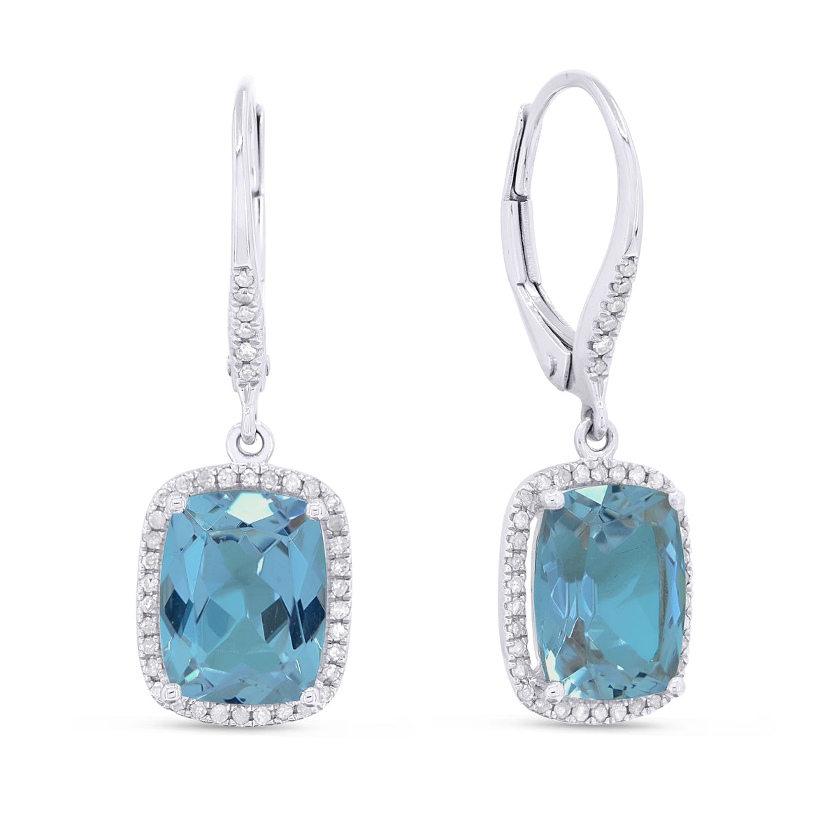 Madison L Designs Swiss Blue Topaz and Diamond Halo Drop Earrings