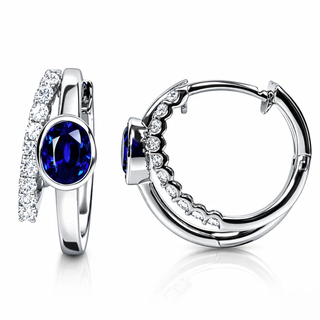DSL Pearl Blue Sapphire and Diamond Double Hoop Earrings, view 2