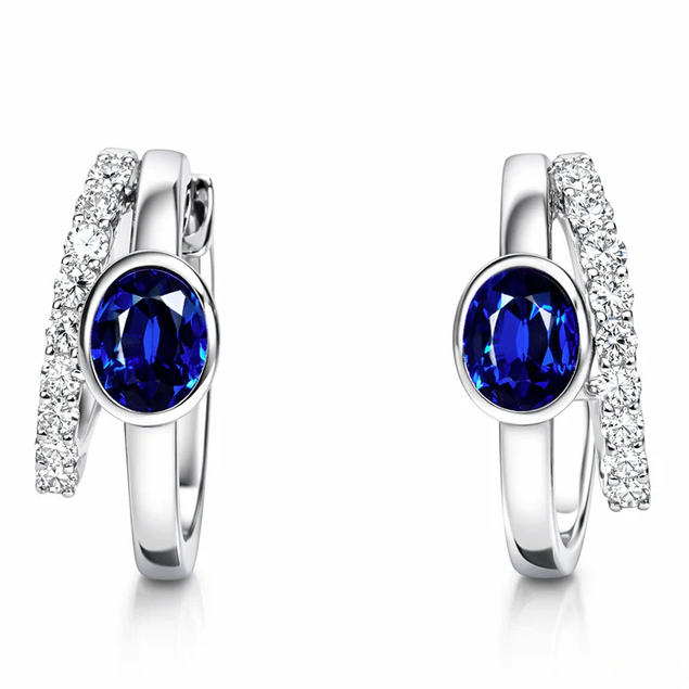 DSL Pearl Blue Sapphire and Diamond Double Hoop Earrings