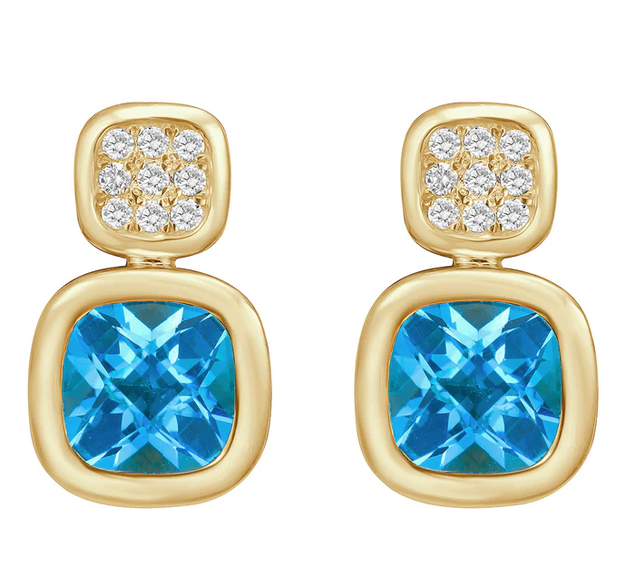 DSL Pearl Swiss Blue Topaz and Diamond Stud Earrings