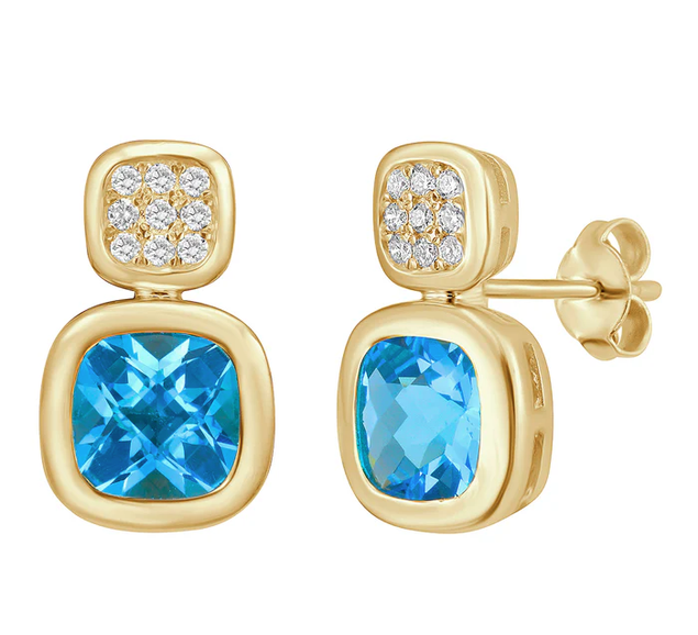 DSL Pearl Swiss Blue Topaz and Diamond Stud Earrings, view 2