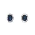A & D Gem Blue Sapphire and Diamond Halo Stud Earrings