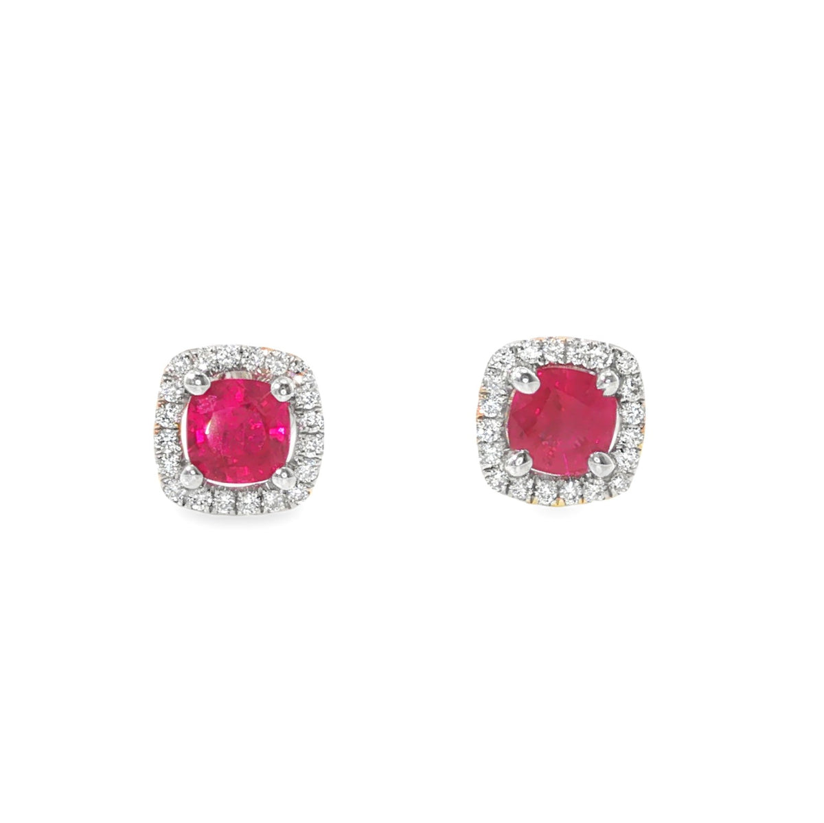 A & D Gem Ruby and Diamond Halo Stud Earrings