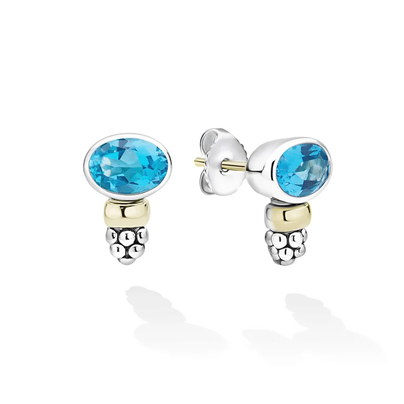 LAGOS Two-Tone Swiss Blue Topaz Oval Stud Earrings