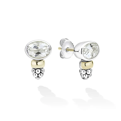 LAGOS Two-Tone White Topaz Oval Stud Earrings