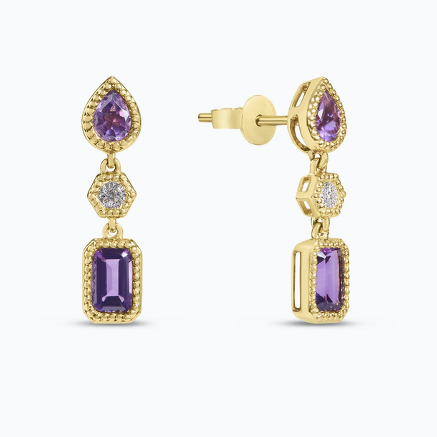Dilamani Purple Amethyst and Diamond Drop Earrings