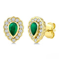 Ashi Diamond Emerald and Diamond Bezel Halo Stud Earrings