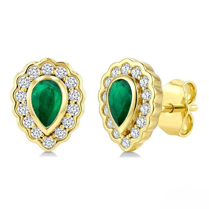 Ashi Diamond Emerald and Diamond Bezel Halo Stud Earrings