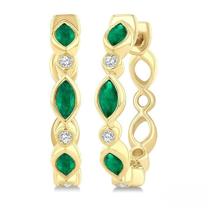 Ashi Diamond Emerald and Diamond Bezel Hoops