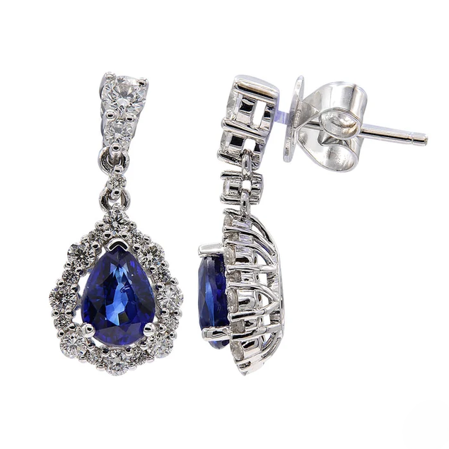 Blue Sapphire and Diamond Drop Earrings
