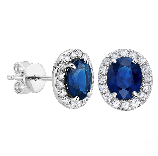 Blue Sapphire and Diamond Halo Stud Earrings