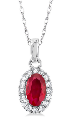 Ashi Diamond Oval Ruby and Diamond Halo Pendant