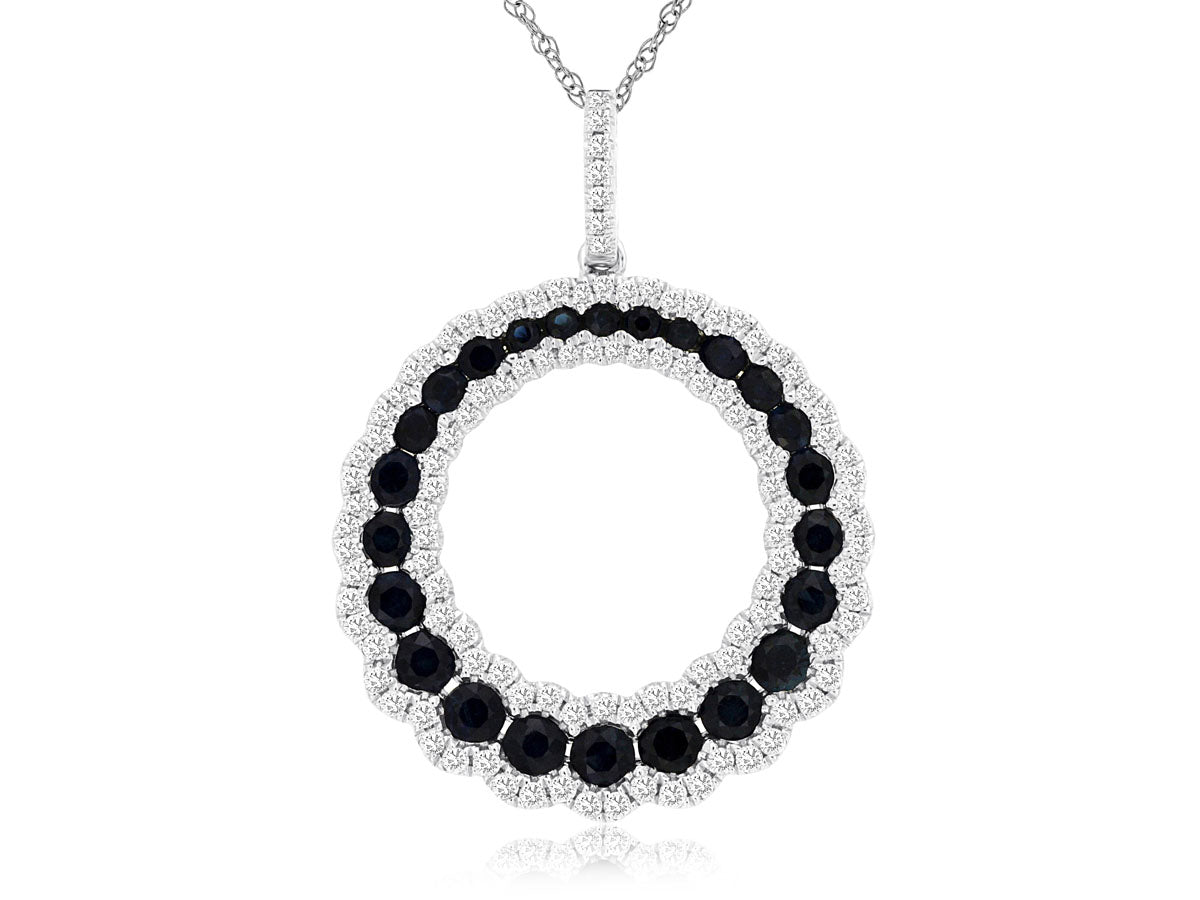 Royal Jewelry Manufacturing Blue Sapphire and Diamond Circle Pendant