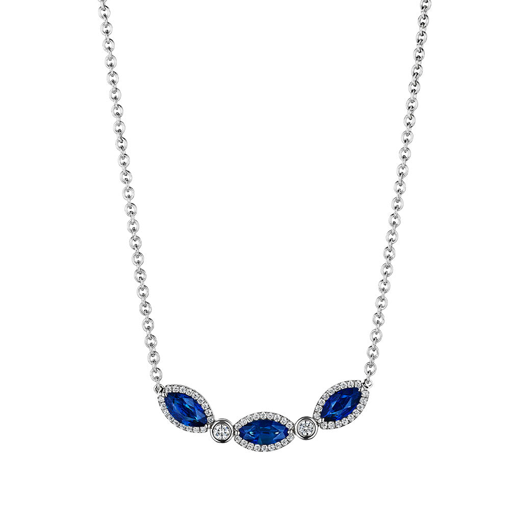 S.E.S Creations Blue Sapphire and Diamond Smile Necklace