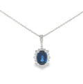 A & D Gem Blue Sapphire and Diamond Halo Pendant
