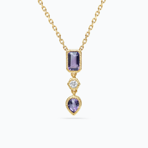 Dilamani Amethyst & Diamond 3 Stone Necklace