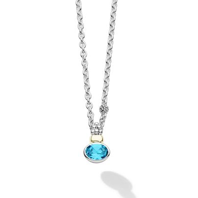 LAGOS Two-Tone Swiss Blue Topaz Oval Pendant Necklace