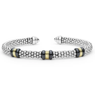 LAGOS Two-Tone Three Station Black Ceramic Versa Torque Bracelet | 5mm